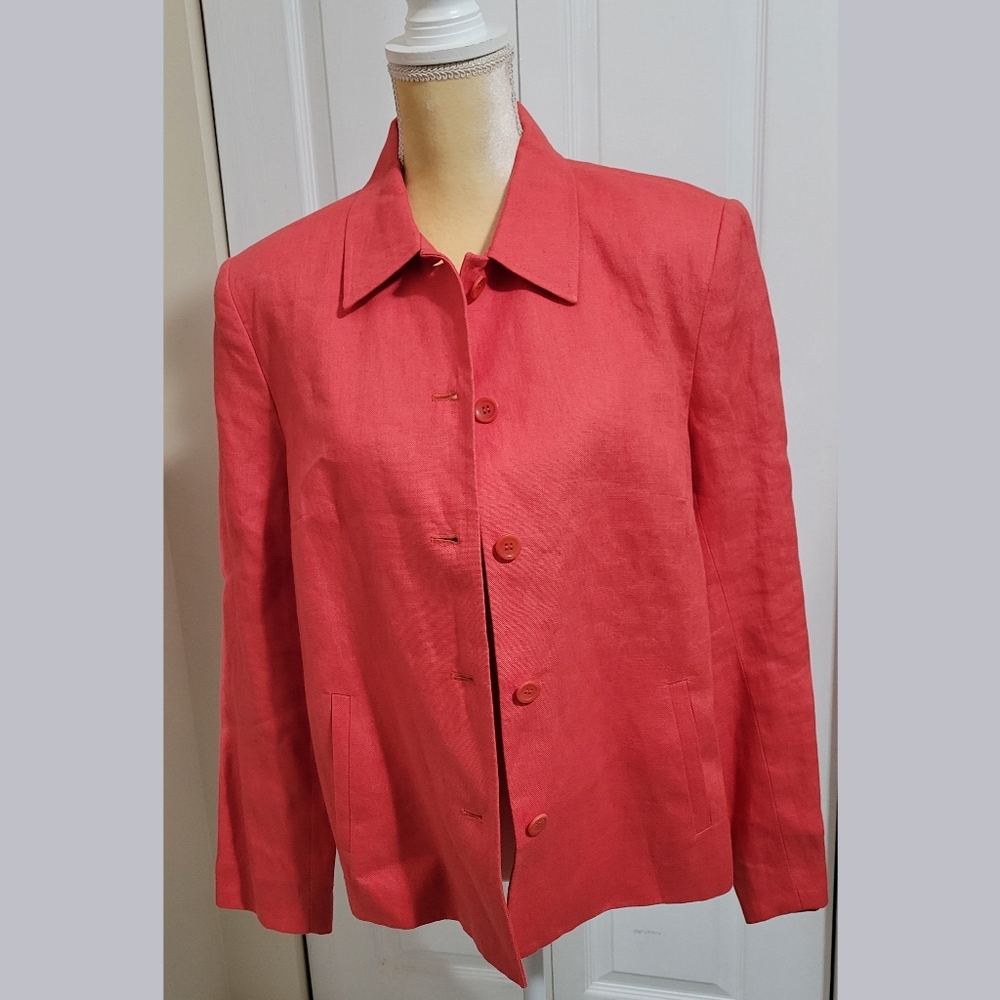 Talbots bright orange Irish linen jacket